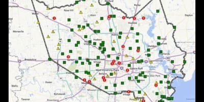 Карта зон затаплення ў Х'юстане